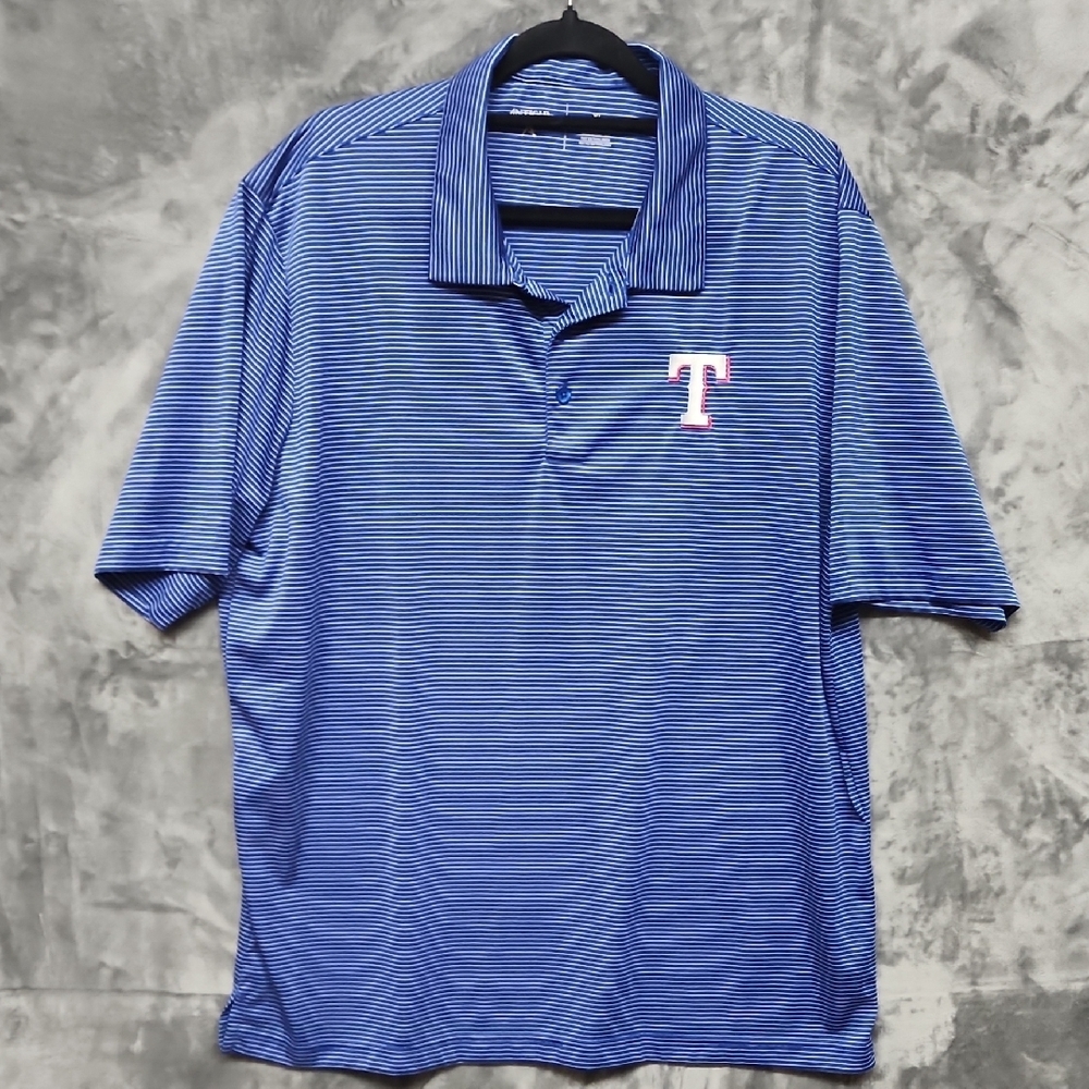 Antigua Texas Rangers Blue and White Striped Polo Shirt sz XL